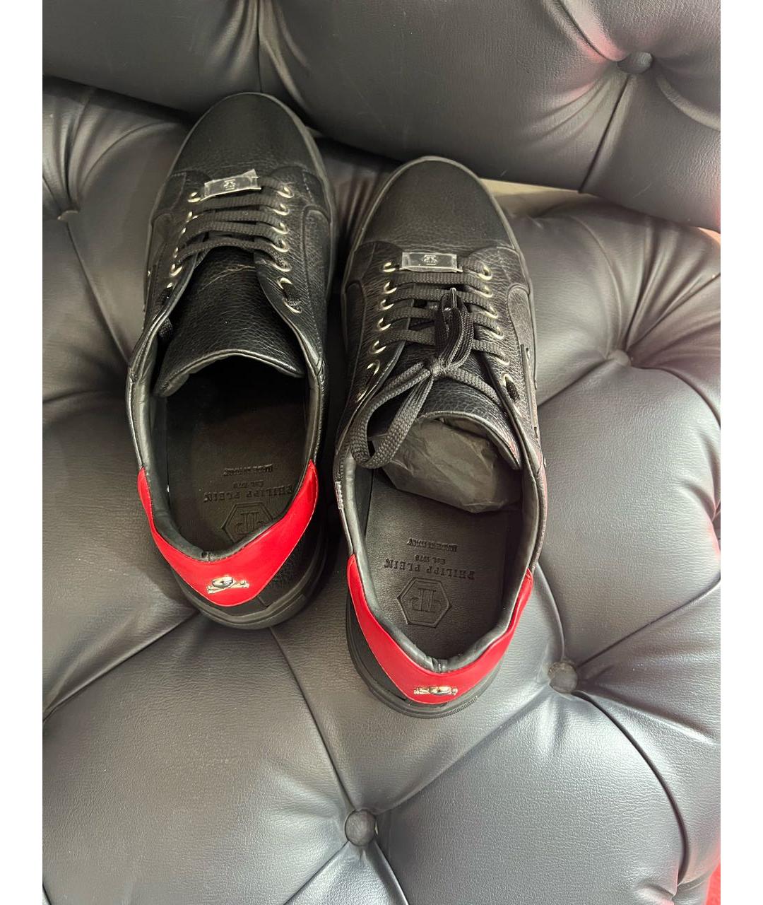 PHILIPP PLEIN Черные кожаные низкие кроссовки / кеды, фото 3