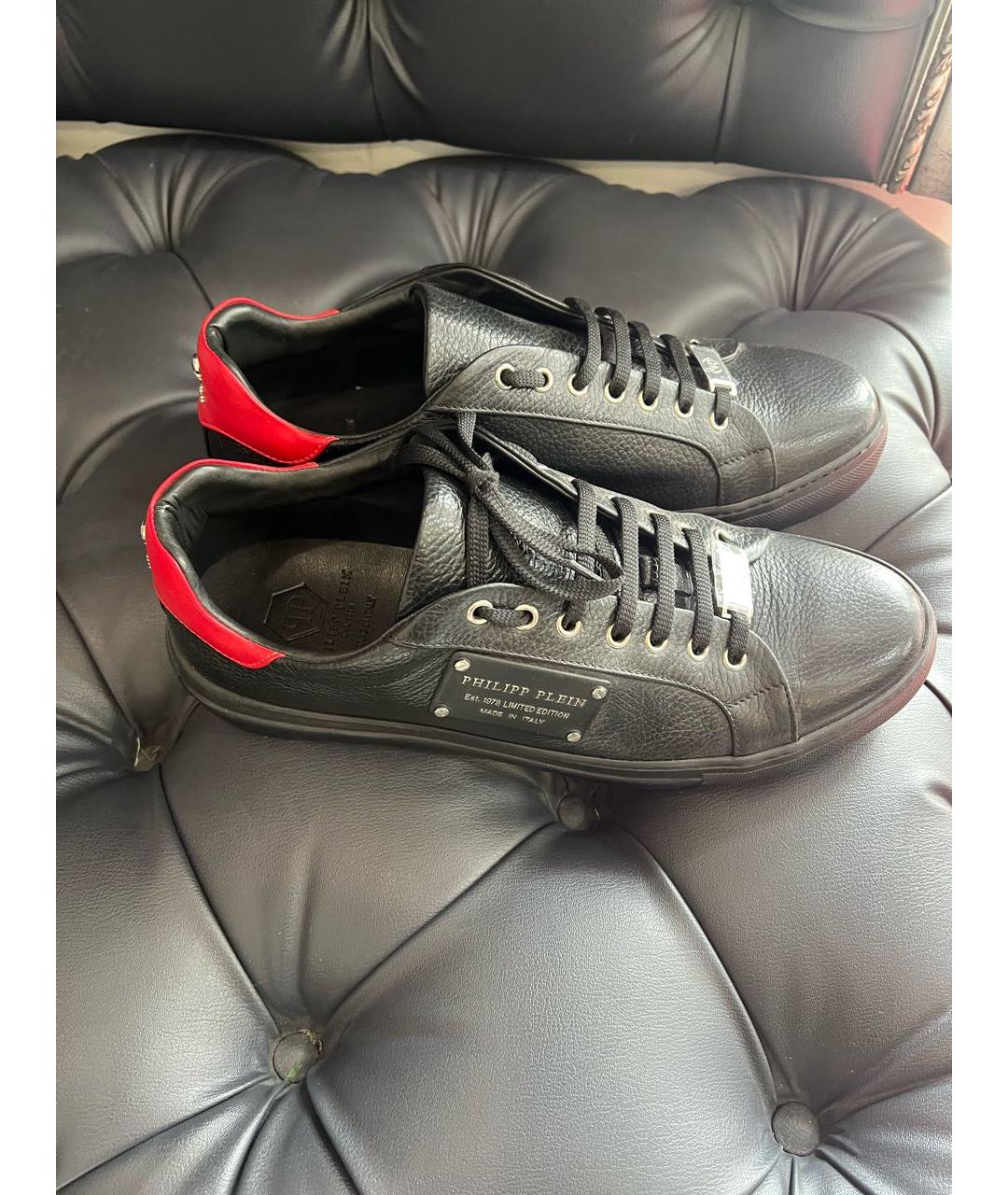 PHILIPP PLEIN Черные кожаные низкие кроссовки / кеды, фото 4