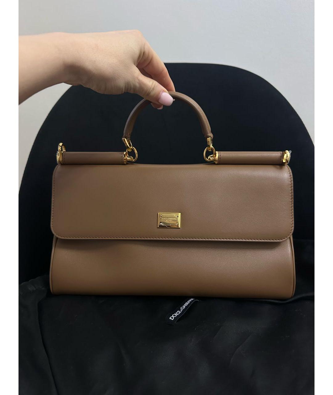 DOLCE&GABBANA Коричневая кожаная сумка с короткими ручками, фото 9