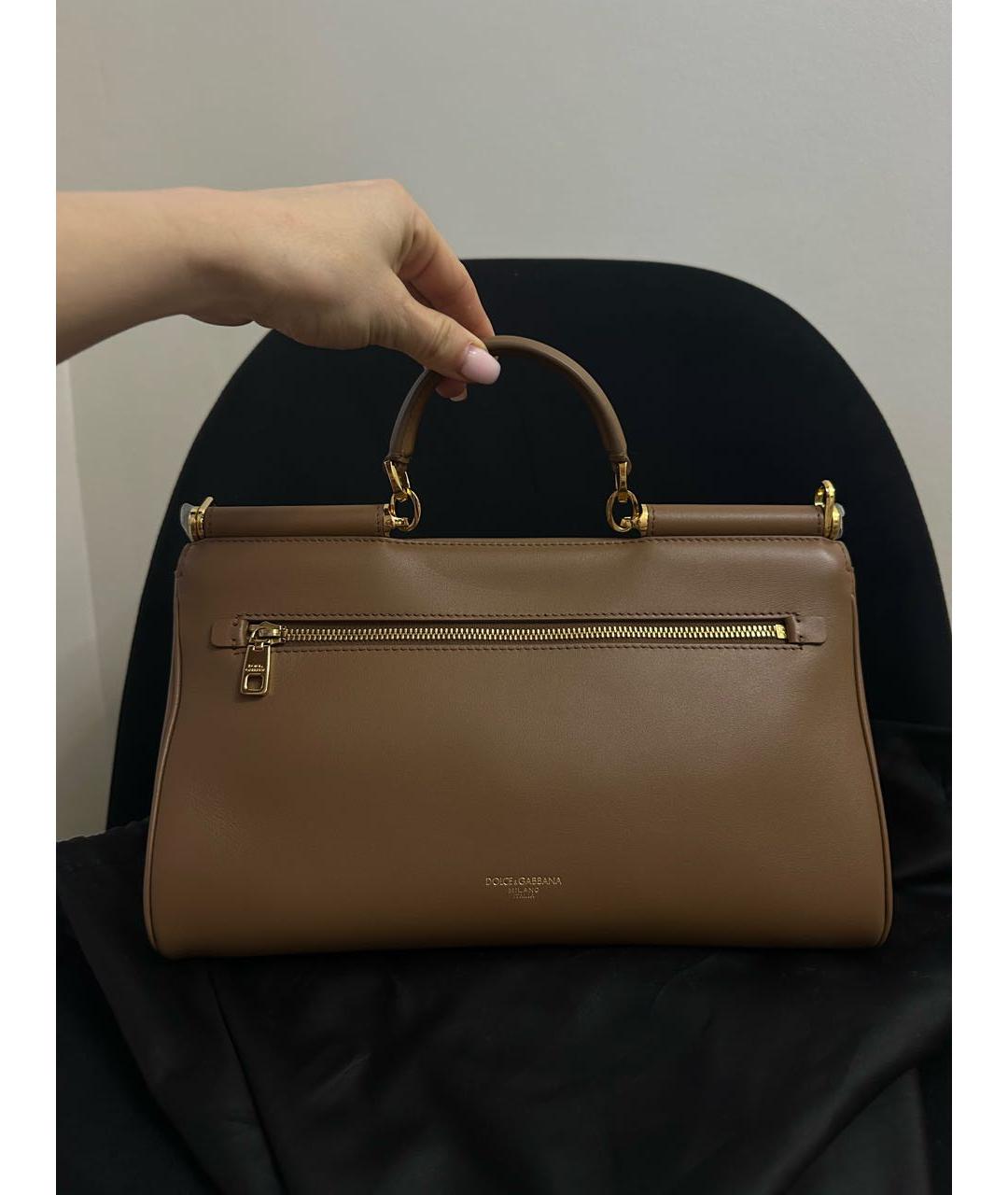 DOLCE&GABBANA Коричневая кожаная сумка с короткими ручками, фото 3