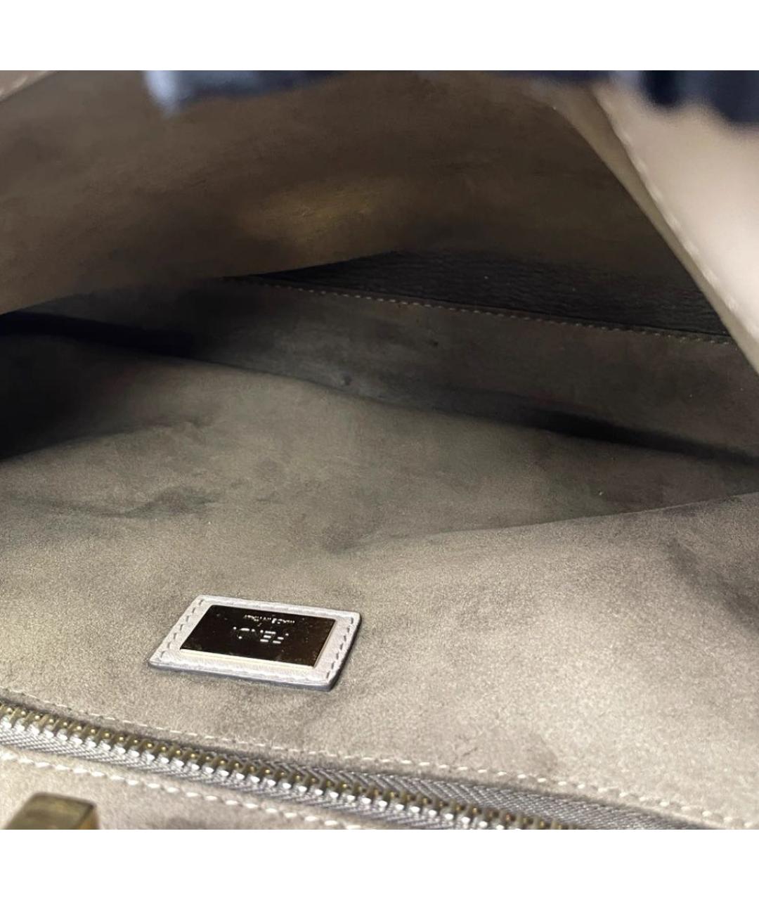 FENDI Бежевая кожаная сумка с короткими ручками, фото 4