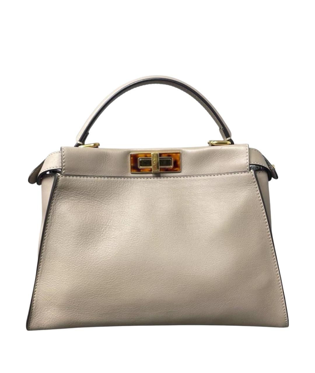 FENDI Бежевая кожаная сумка с короткими ручками, фото 1