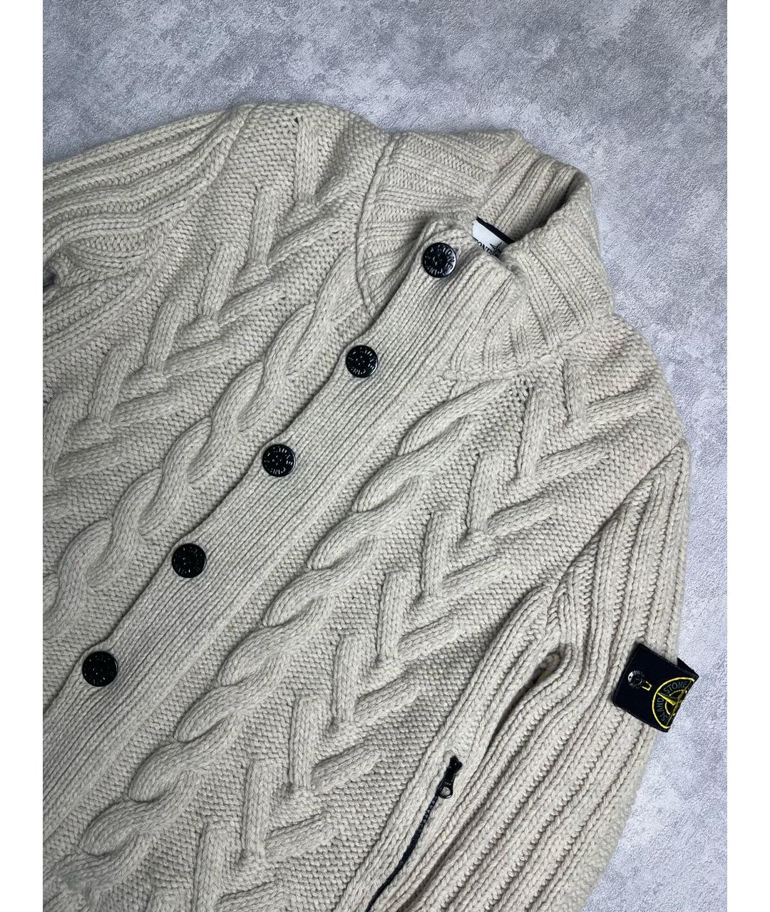 STONE ISLAND Бежевый шерстяной кардиган, фото 4