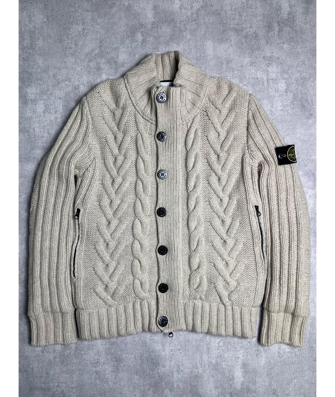 STONE ISLAND Бежевый шерстяной кардиган, фото 8