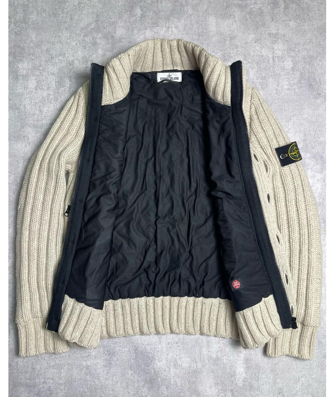 STONE ISLAND Бежевый шерстяной кардиган, фото 2