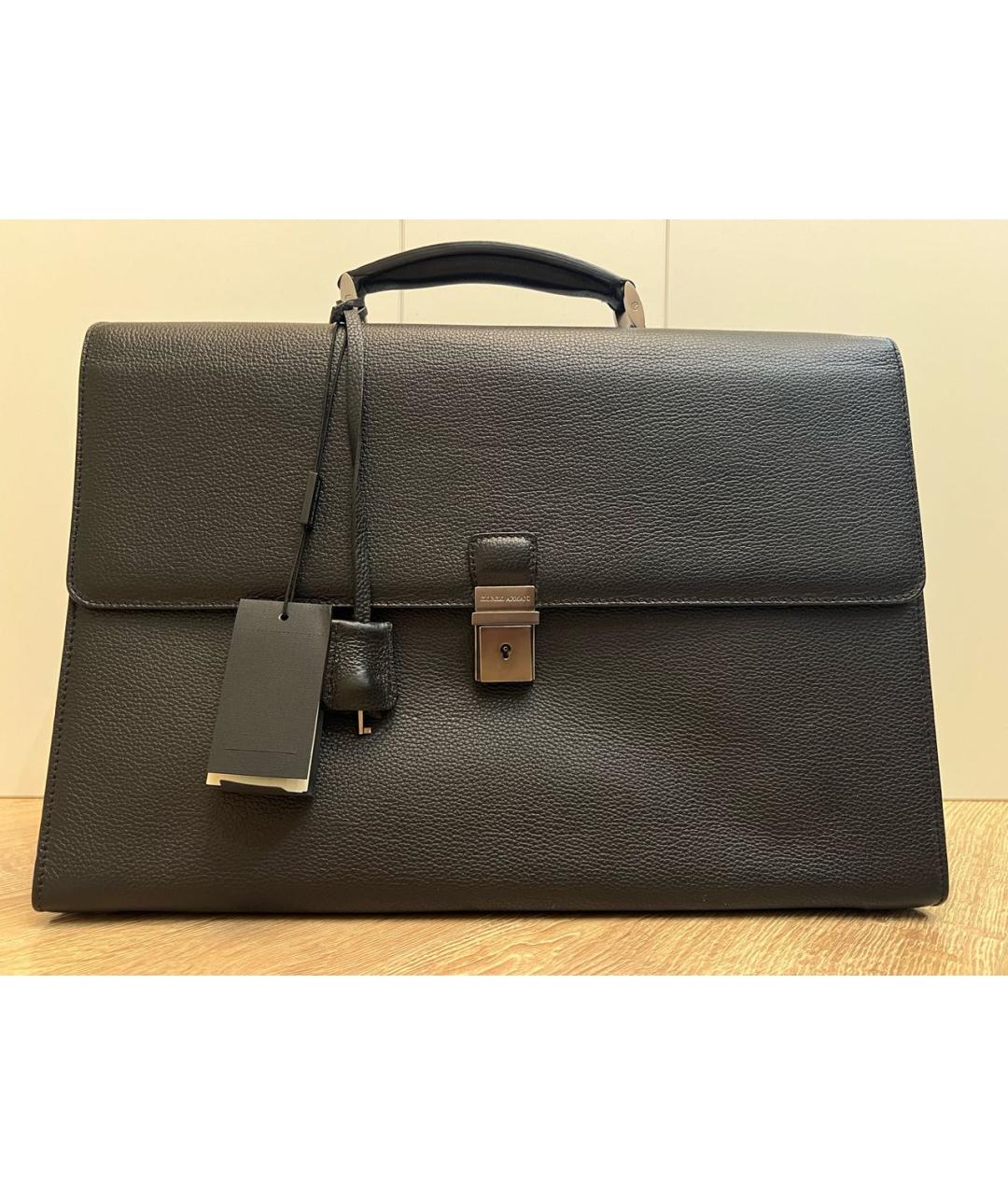 GIORGIO ARMANI Черный кожаный портфель, фото 5