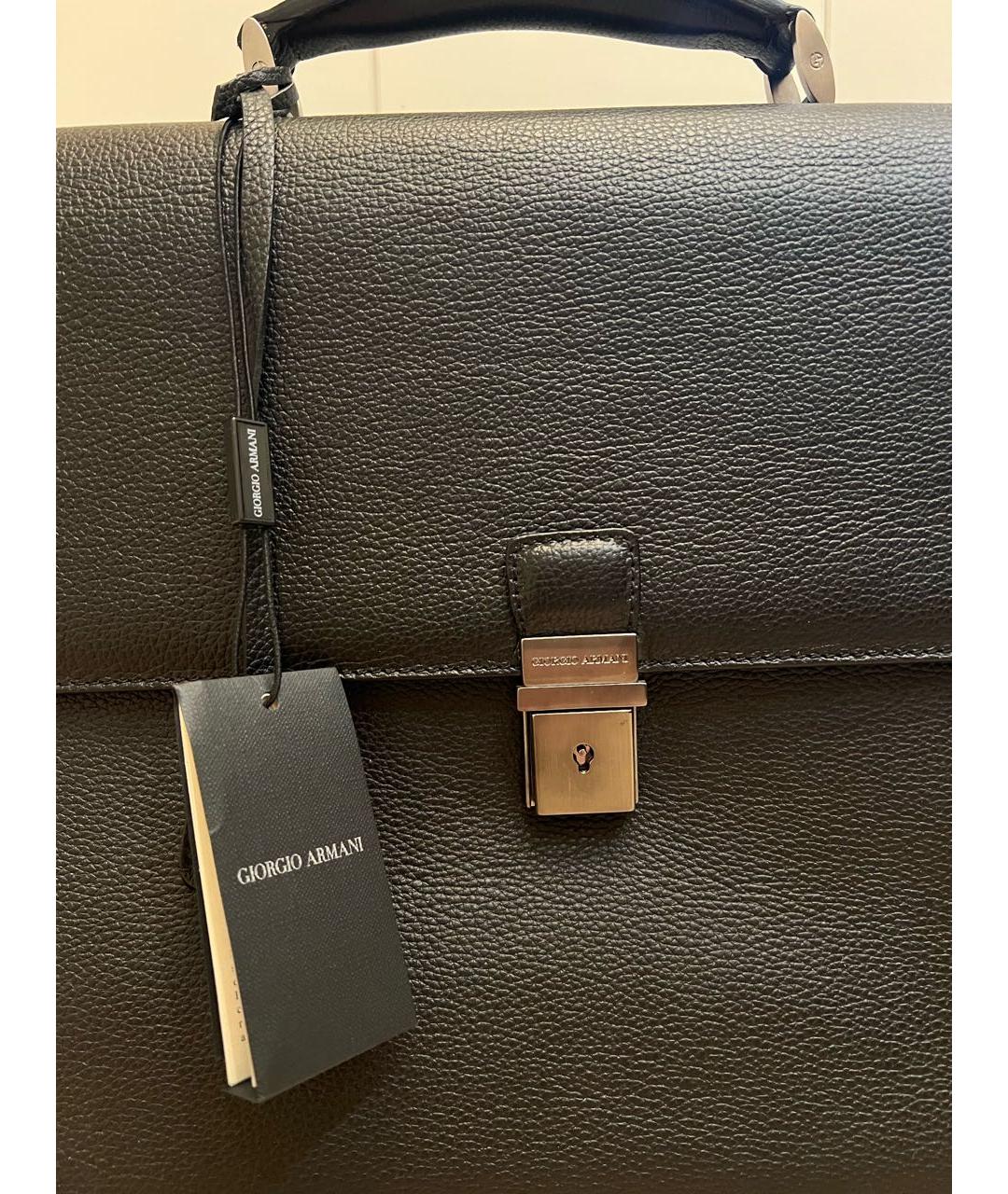 GIORGIO ARMANI Черный кожаный портфель, фото 4