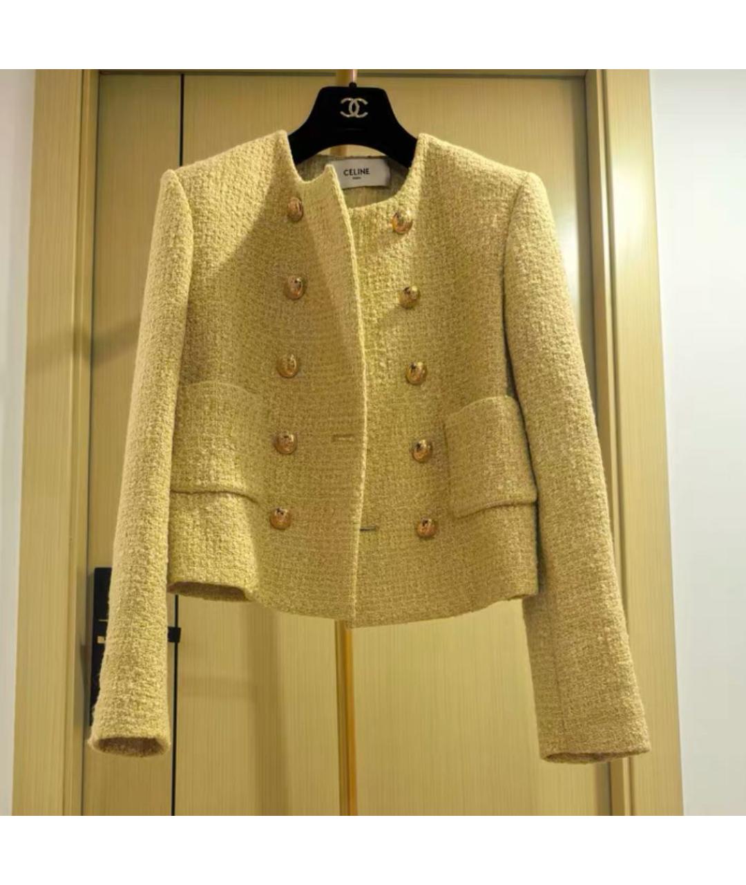 CELINE Желтый твидовый жакет/пиджак, фото 8
