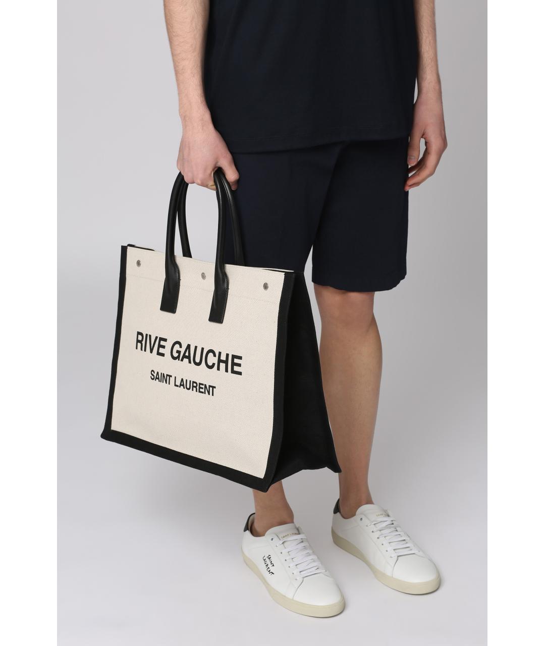 SAINT LAURENT Бежевая льняная сумка тоут, фото 6