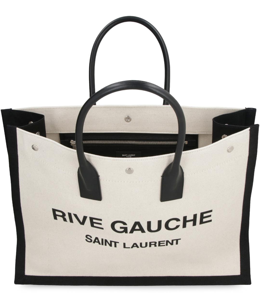 SAINT LAURENT Бежевая льняная сумка тоут, фото 5