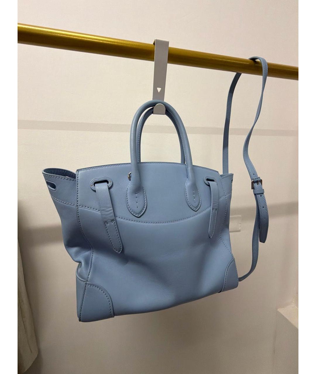 RALPH LAUREN Голубая кожаная сумка тоут, фото 3