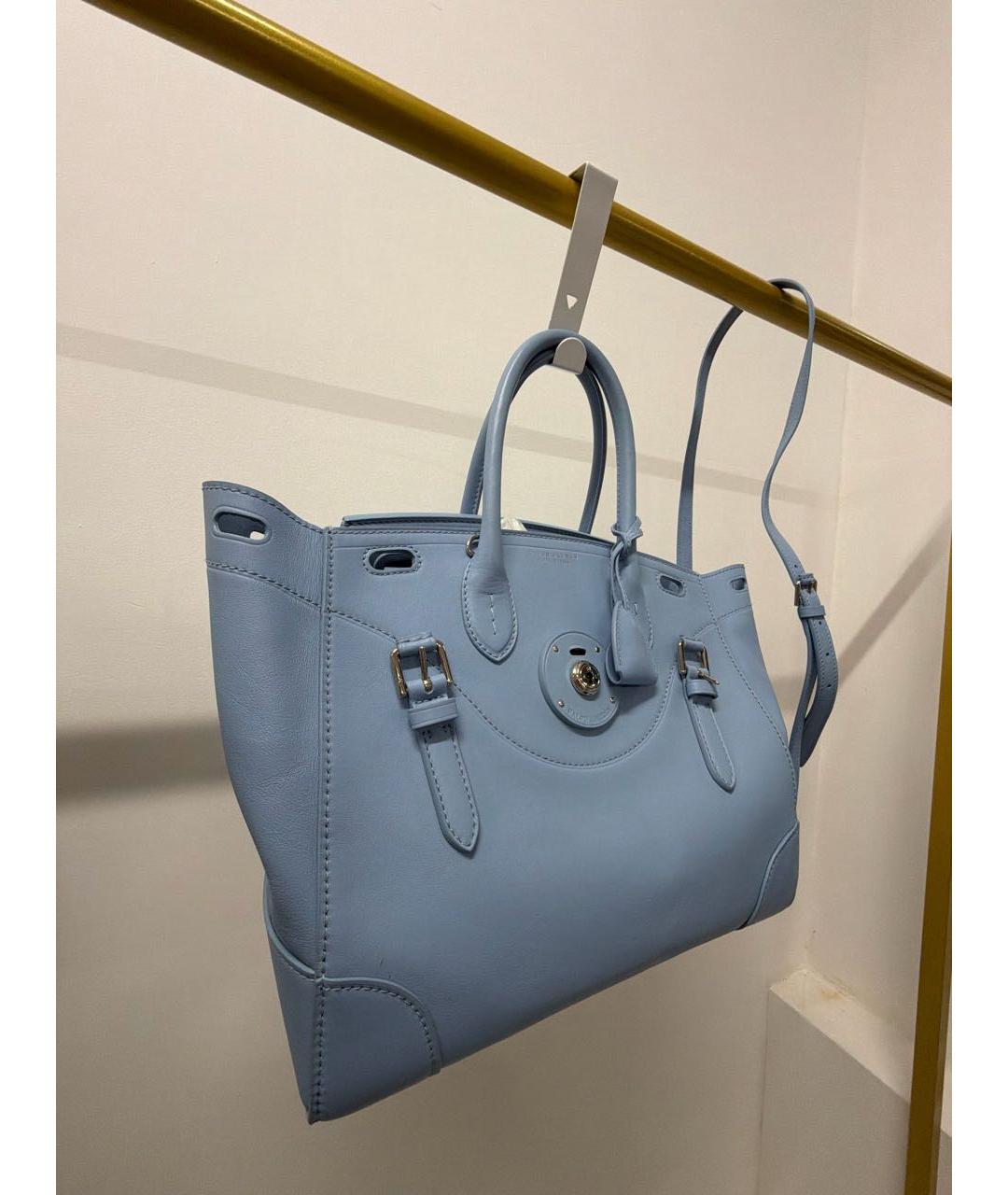 RALPH LAUREN Голубая кожаная сумка тоут, фото 2