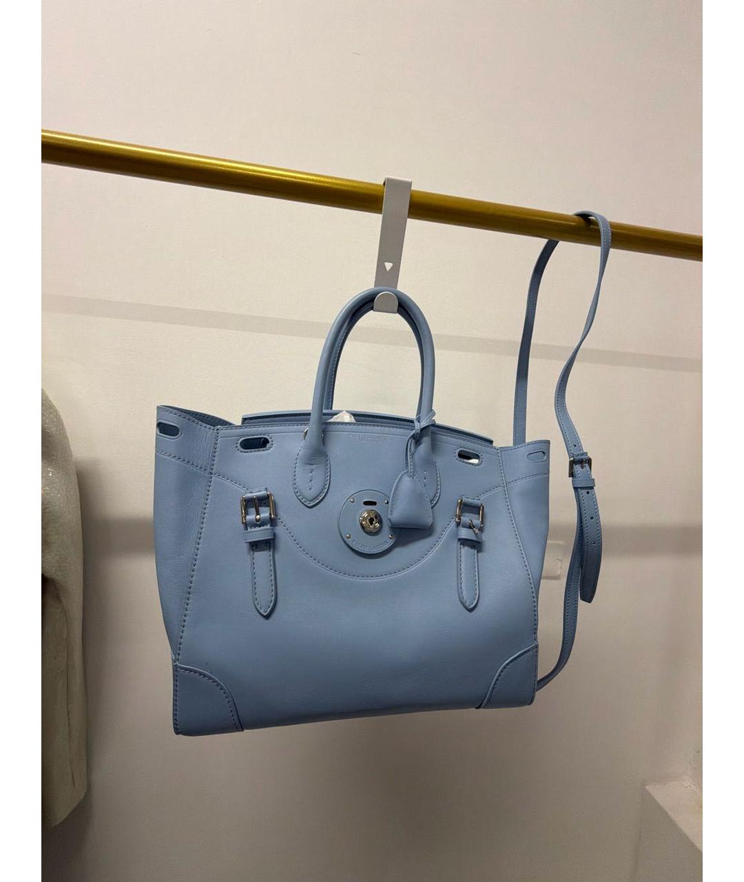 RALPH LAUREN Голубая кожаная сумка тоут, фото 6