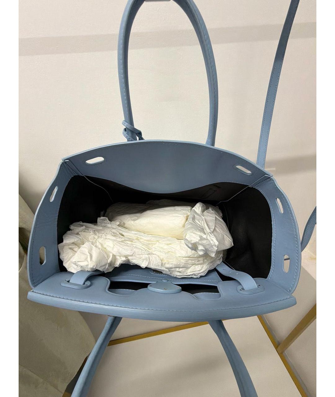 RALPH LAUREN Голубая кожаная сумка тоут, фото 4