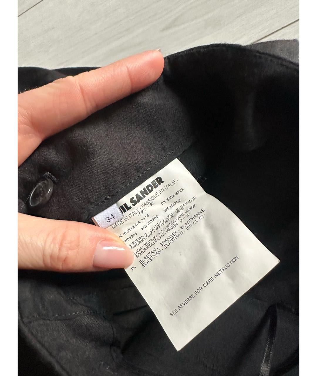 JIL SANDER Черные шерстяные прямые брюки, фото 4