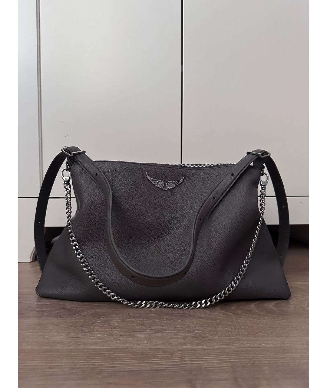 ZADIG & VOLTAIRE Антрацитовая кожаная сумка через плечо, фото 4