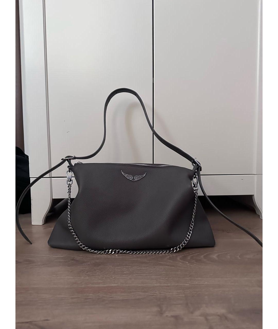 ZADIG & VOLTAIRE Антрацитовая кожаная сумка через плечо, фото 3