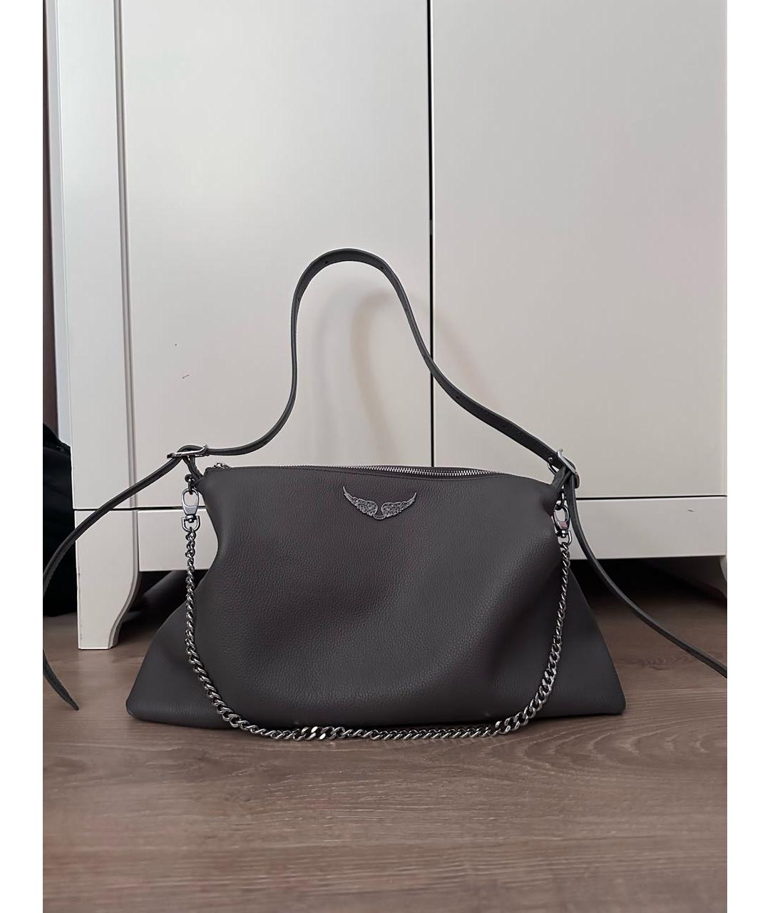 ZADIG & VOLTAIRE Антрацитовая кожаная сумка через плечо, фото 2