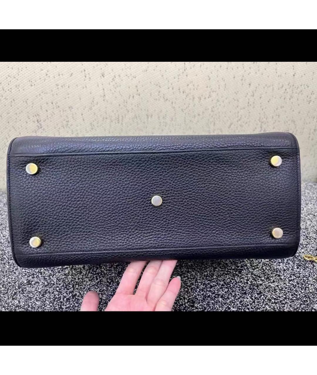 SAINT LAURENT Темно-синяя кожаная сумка с короткими ручками, фото 5