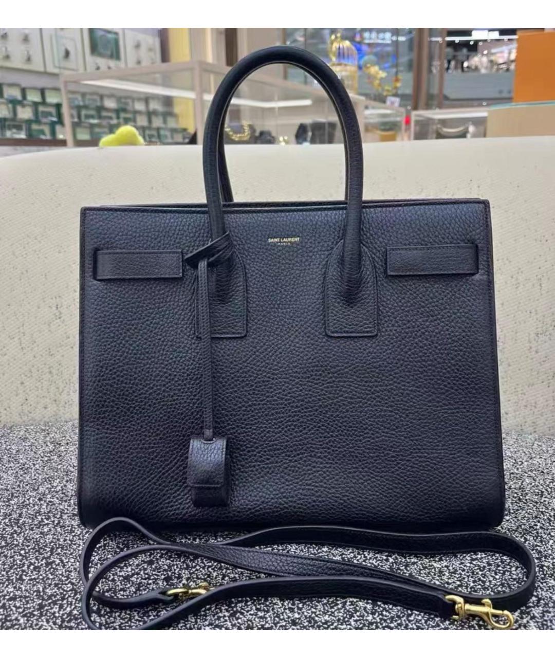 SAINT LAURENT Темно-синяя кожаная сумка с короткими ручками, фото 2