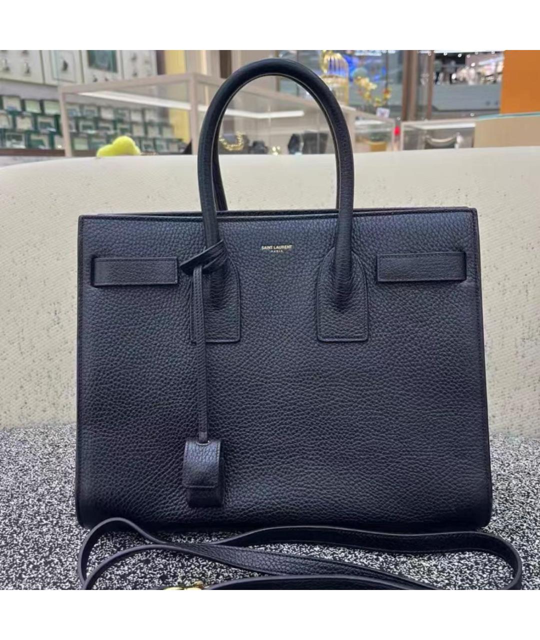 SAINT LAURENT Темно-синяя кожаная сумка с короткими ручками, фото 7