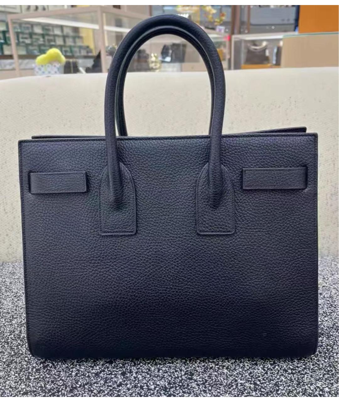 SAINT LAURENT Темно-синяя кожаная сумка с короткими ручками, фото 3