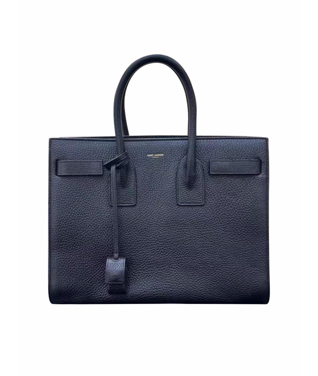 SAINT LAURENT Темно-синяя кожаная сумка с короткими ручками, фото 1