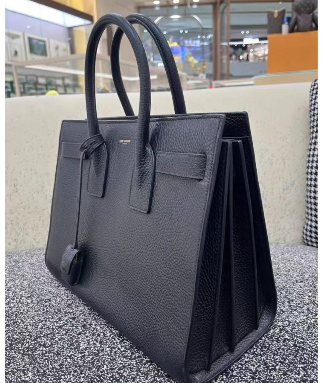 SAINT LAURENT Темно-синяя кожаная сумка с короткими ручками, фото 4