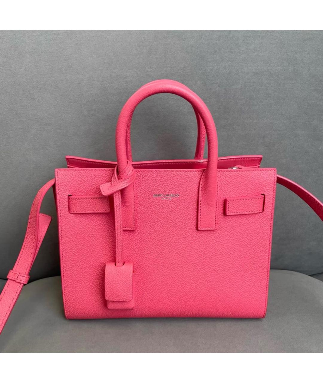 SAINT LAURENT Розовая кожаная сумка с короткими ручками, фото 7