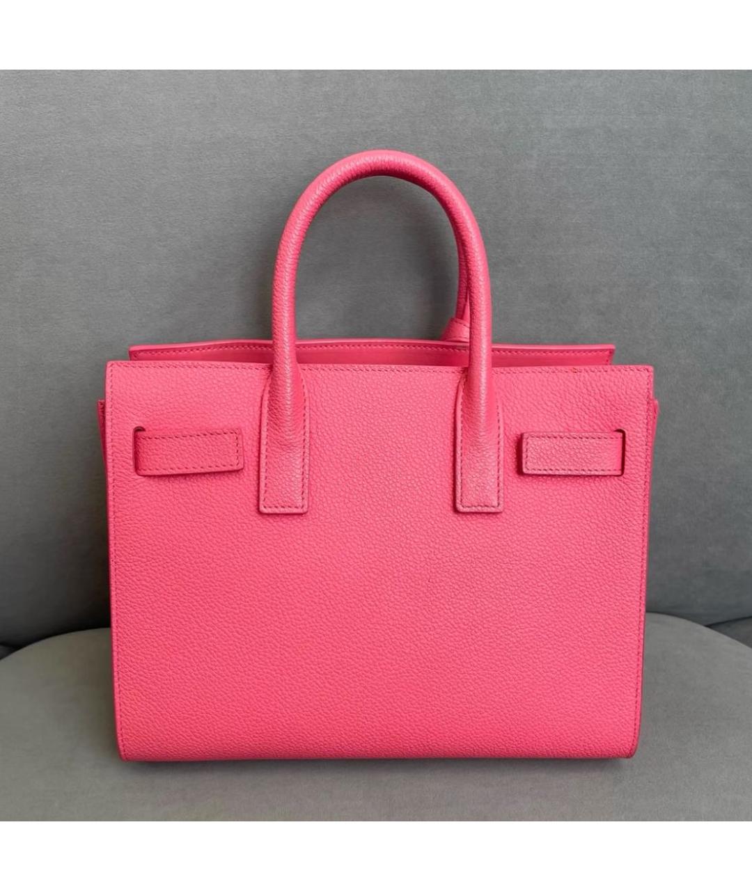 SAINT LAURENT Розовая кожаная сумка с короткими ручками, фото 3