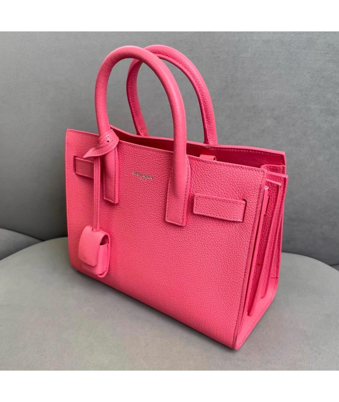 SAINT LAURENT Розовая кожаная сумка с короткими ручками, фото 5