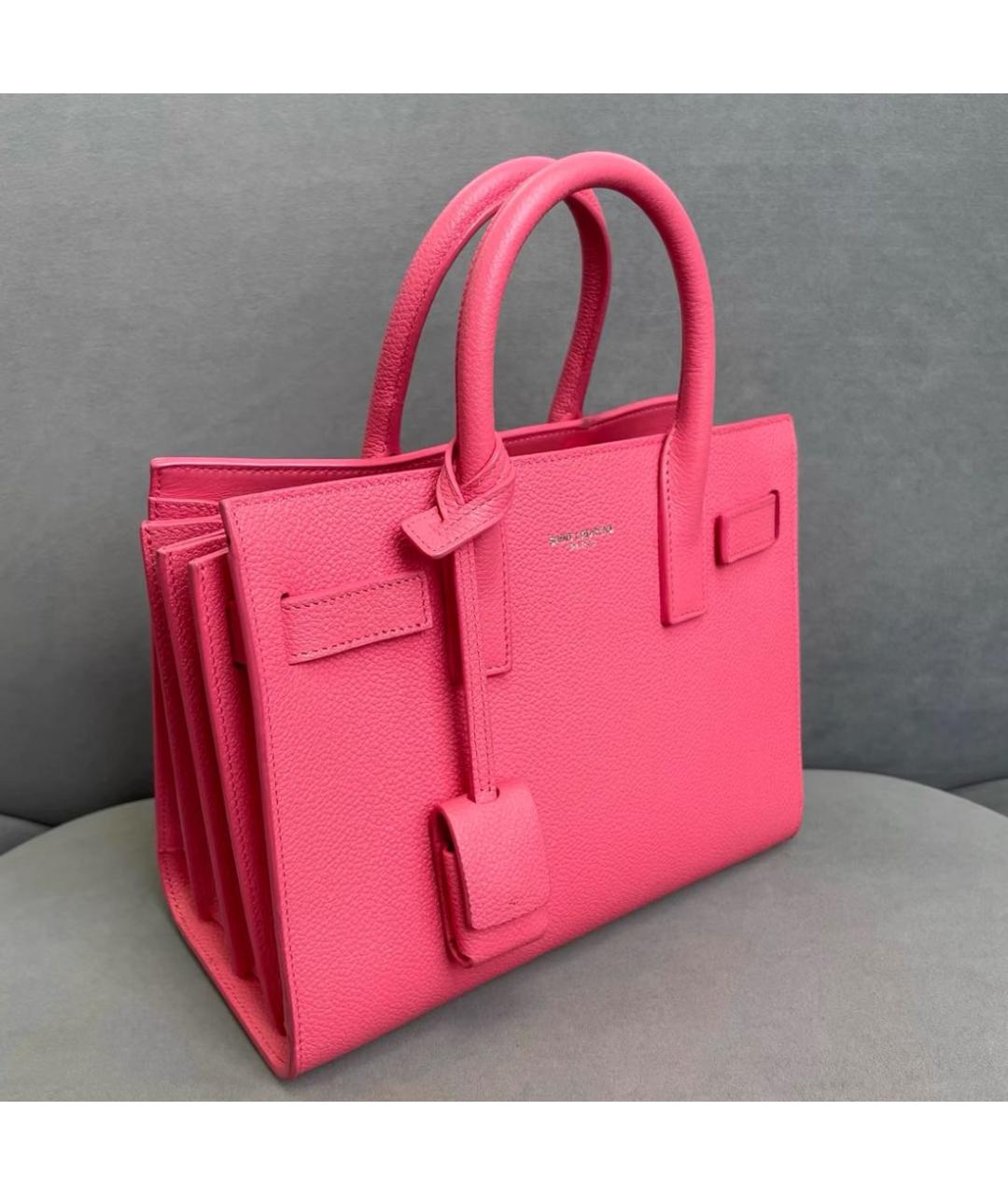 SAINT LAURENT Розовая кожаная сумка с короткими ручками, фото 4