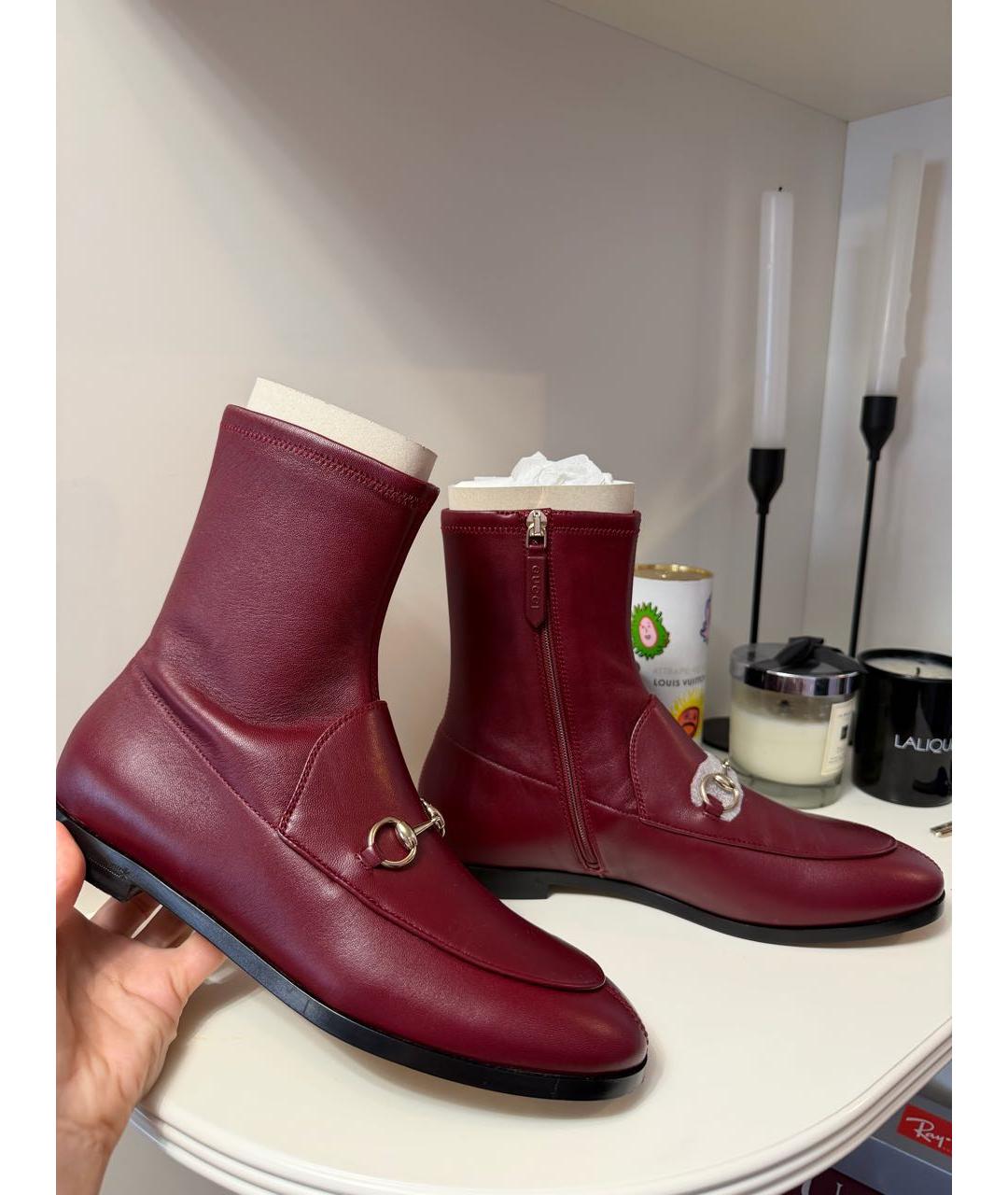 GUCCI Бордовые кожаные полусапоги, фото 4