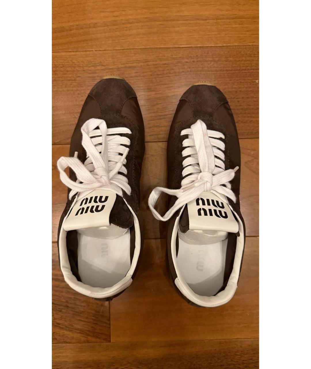 MIU MIU Коричневые текстильные кеды, фото 4