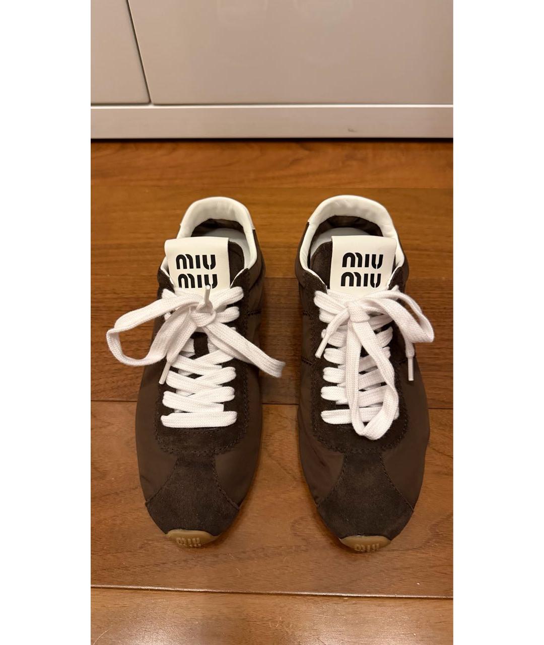 MIU MIU Коричневые текстильные кеды, фото 2