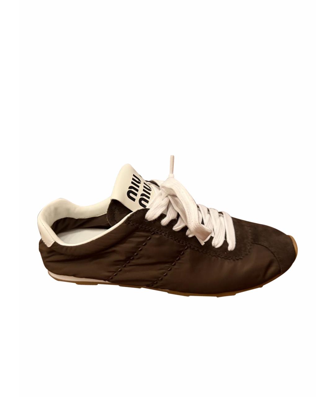 MIU MIU Коричневые текстильные кеды, фото 1