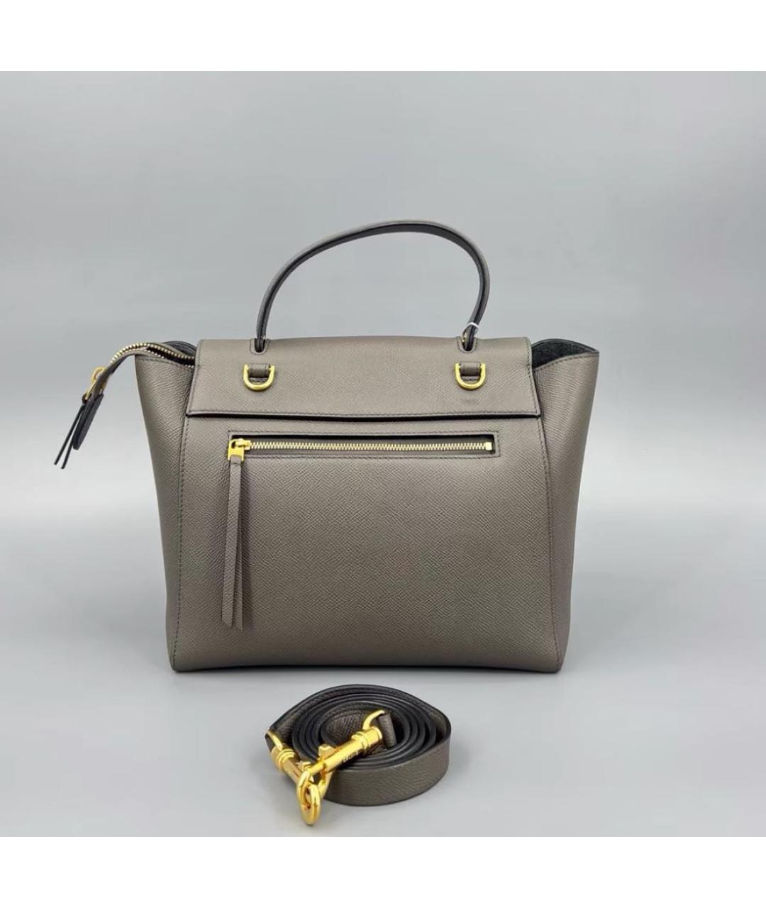 CELINE Серая кожаная сумка с короткими ручками, фото 3