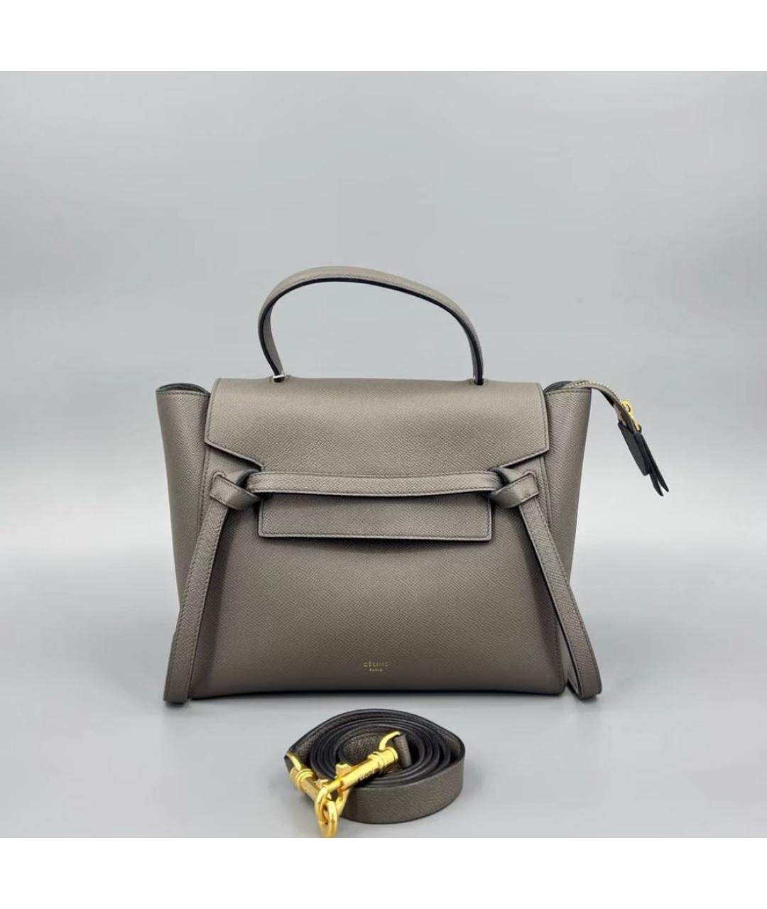 CELINE Серая кожаная сумка с короткими ручками, фото 9