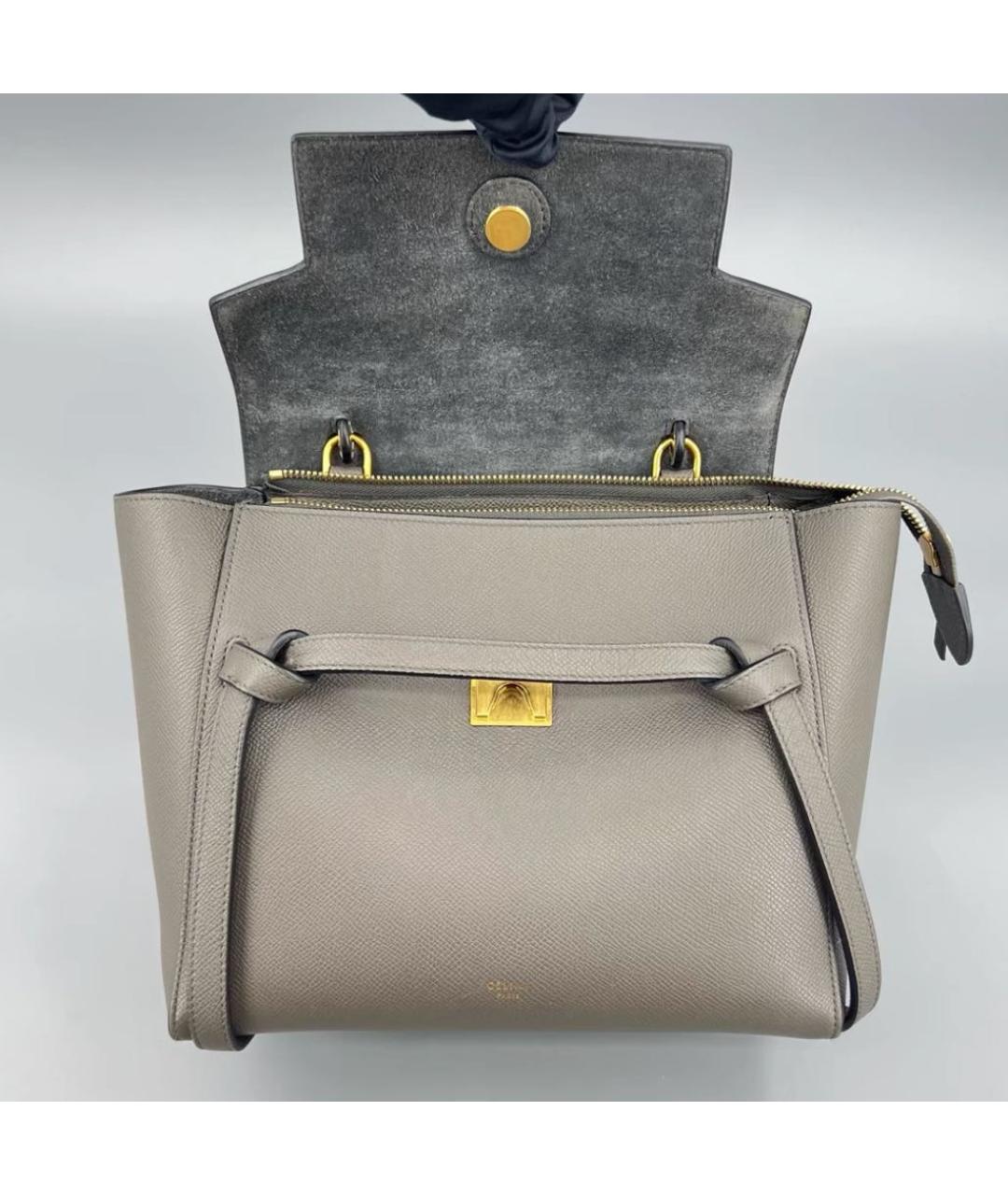 CELINE Серая кожаная сумка с короткими ручками, фото 7