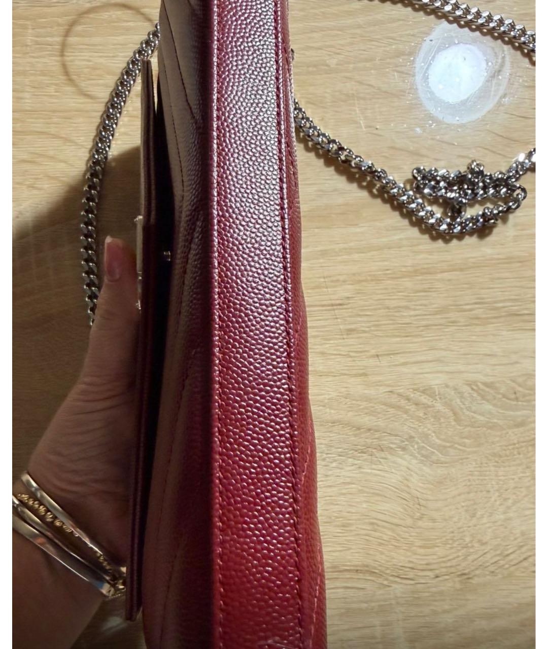 SAINT LAURENT Бордовая кожаная сумка через плечо, фото 3