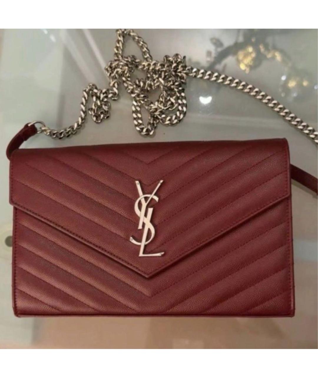 SAINT LAURENT Бордовая кожаная сумка через плечо, фото 5