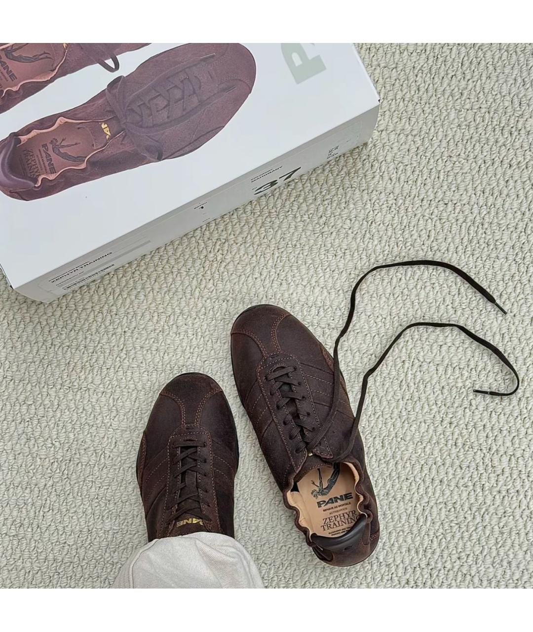 PANE Коричневые замшевые низкие кроссовки / кеды, фото 8