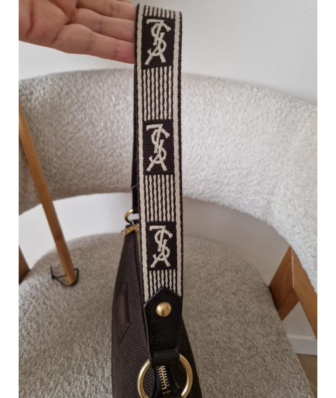 SAINT LAURENT Коричневая тканевая сумка через плечо, фото 2