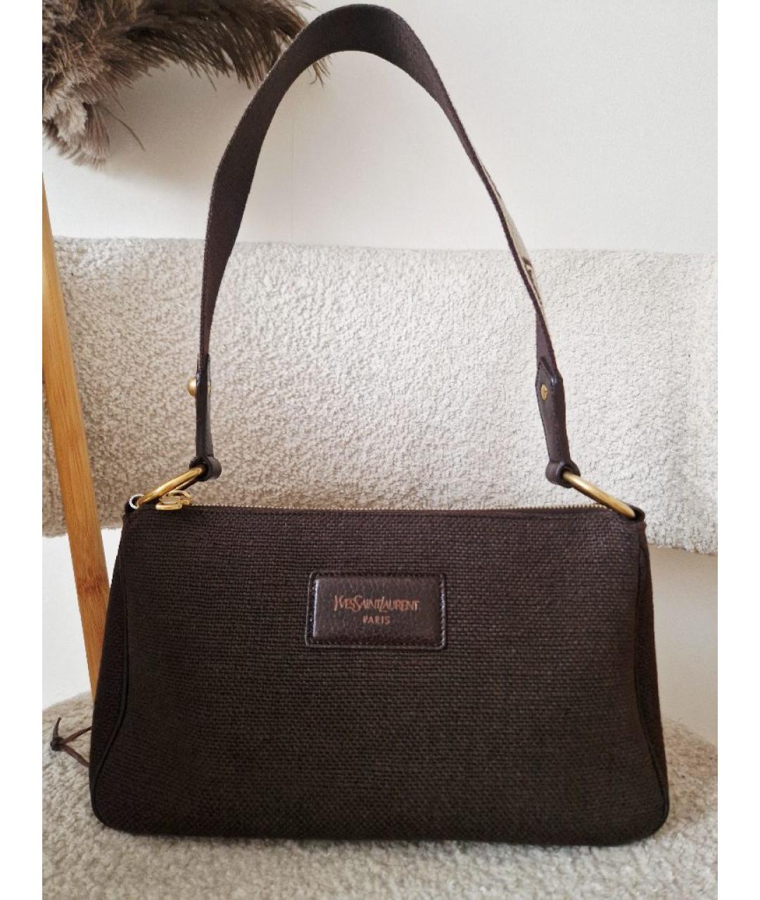 SAINT LAURENT Коричневая тканевая сумка через плечо, фото 10