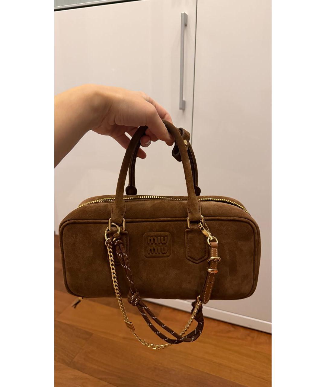 MIU MIU Коричневая замшевая сумка с короткими ручками, фото 8