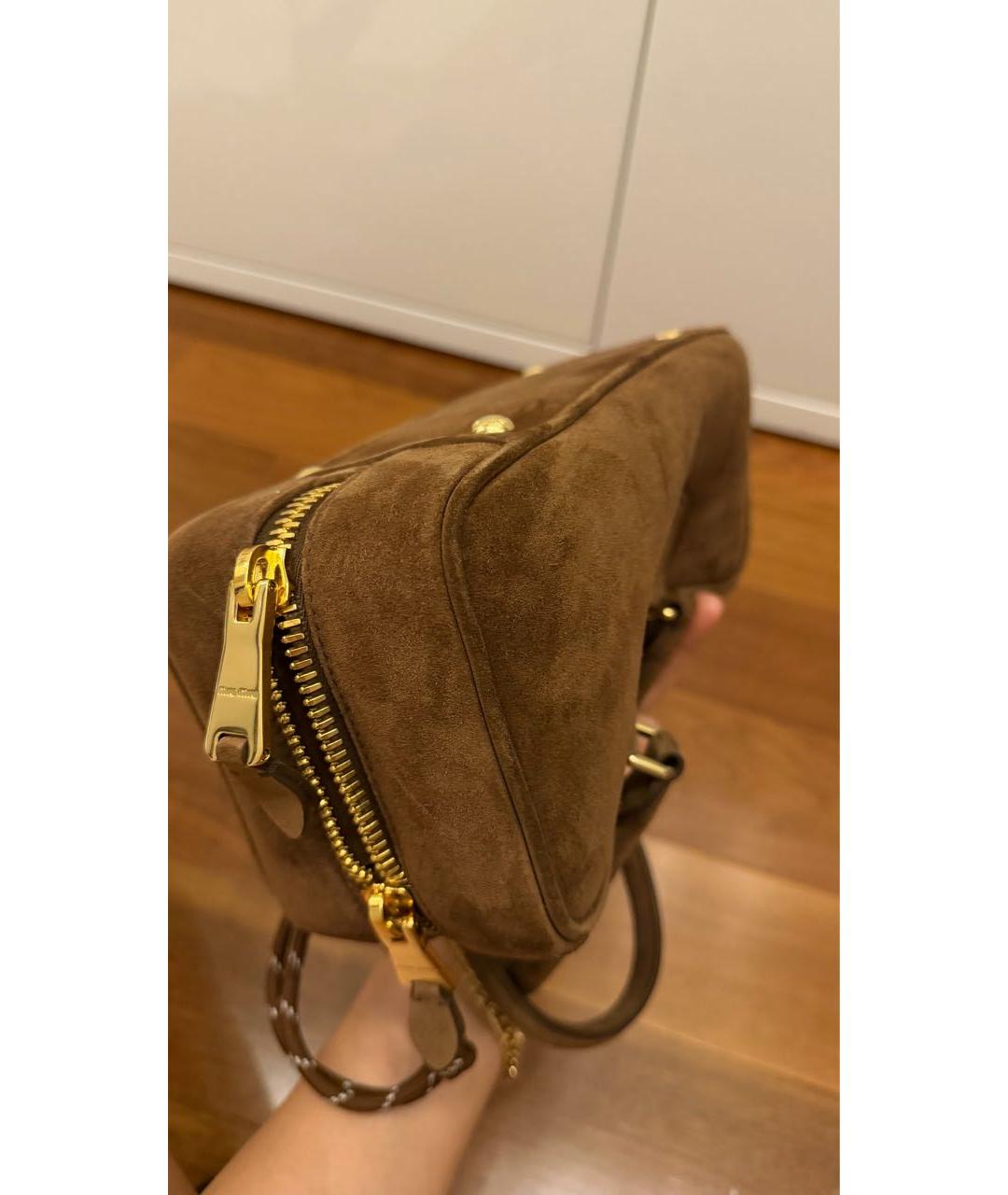 MIU MIU Коричневая замшевая сумка с короткими ручками, фото 6