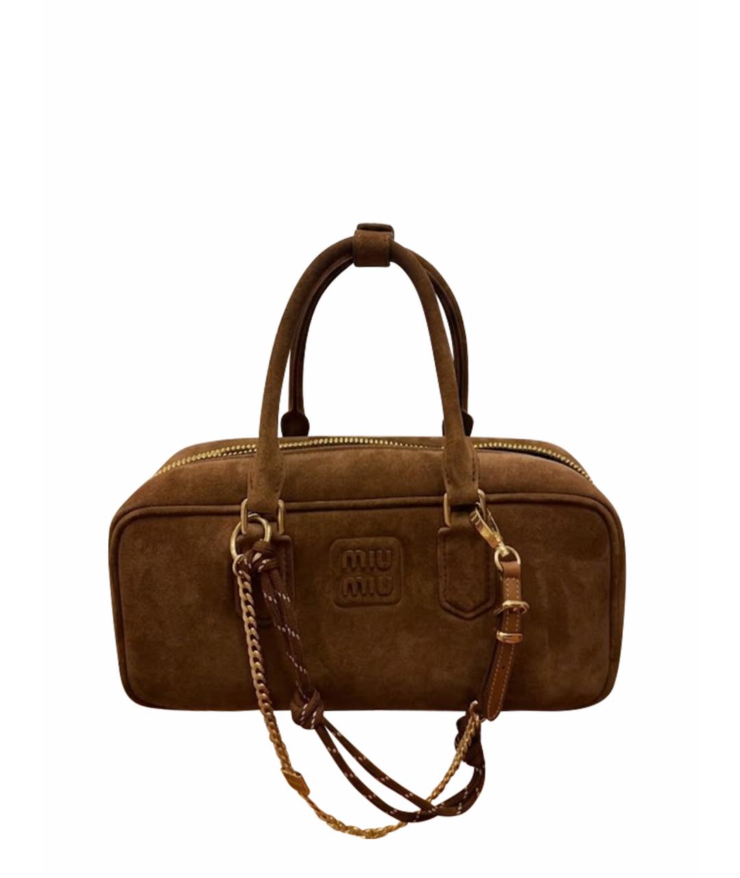 MIU MIU Коричневая замшевая сумка с короткими ручками, фото 1