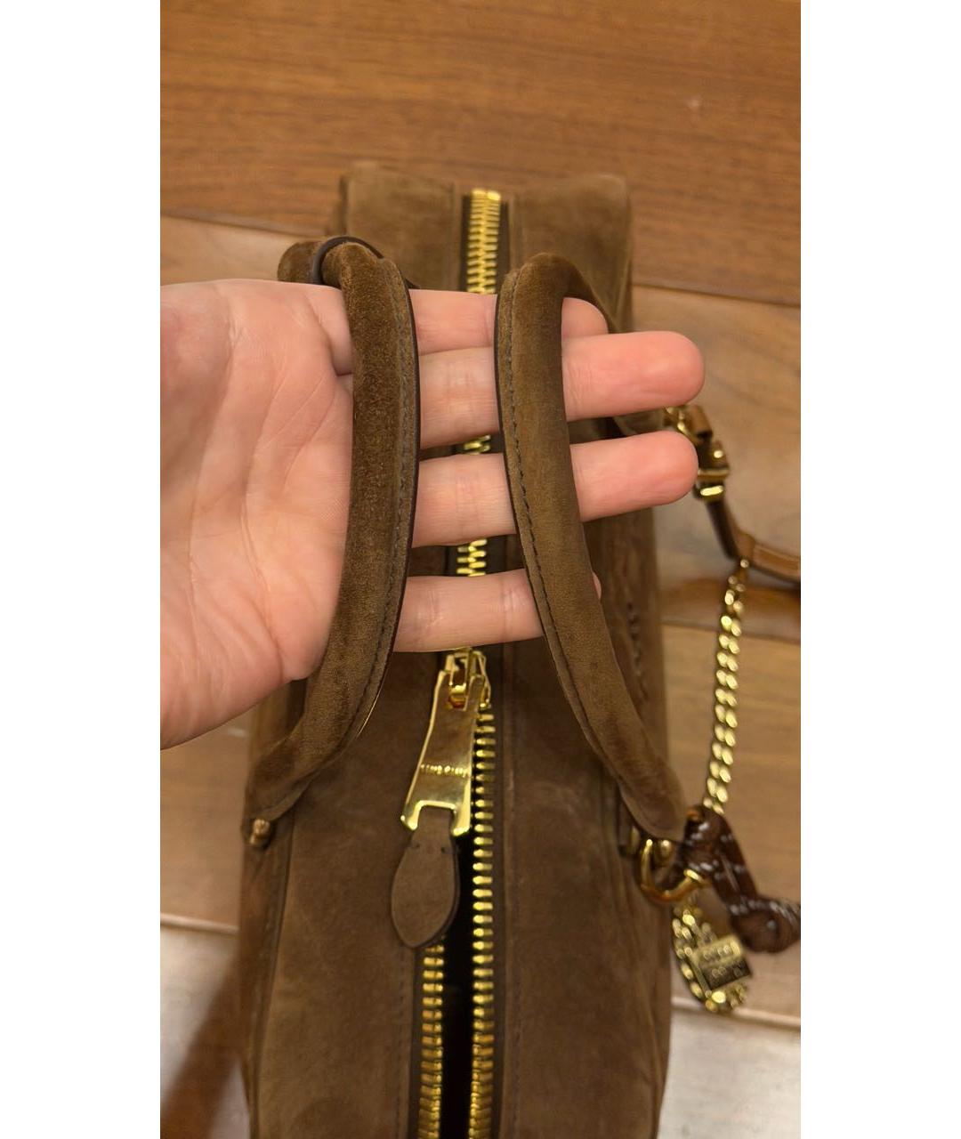 MIU MIU Коричневая замшевая сумка с короткими ручками, фото 2