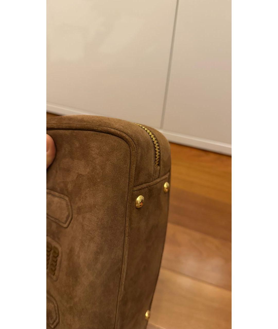 MIU MIU Коричневая замшевая сумка с короткими ручками, фото 5
