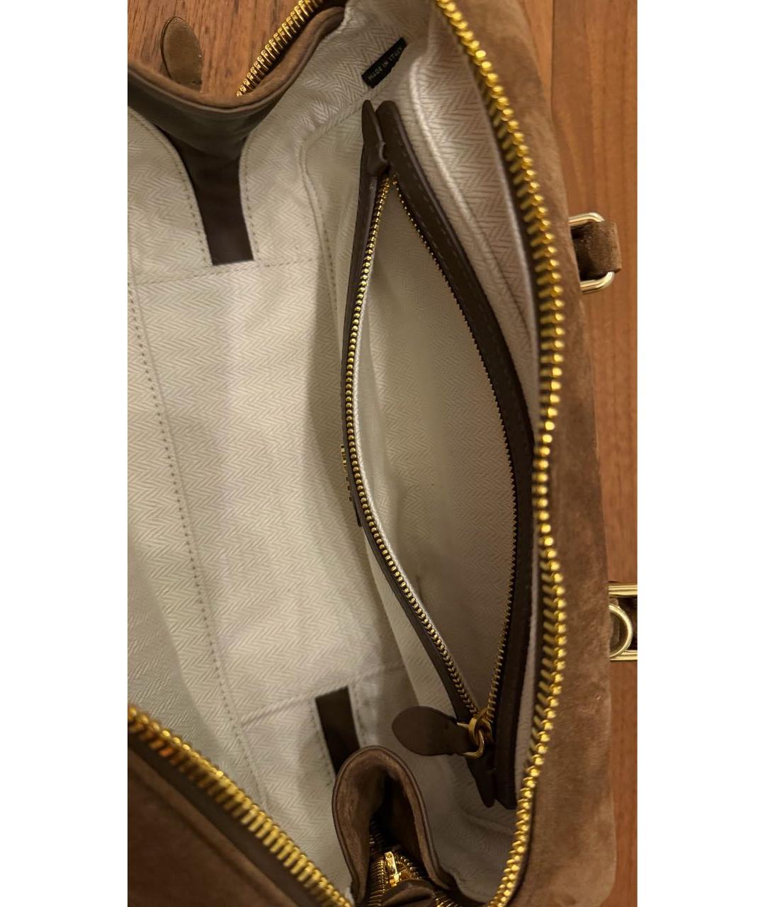 MIU MIU Коричневая замшевая сумка с короткими ручками, фото 7